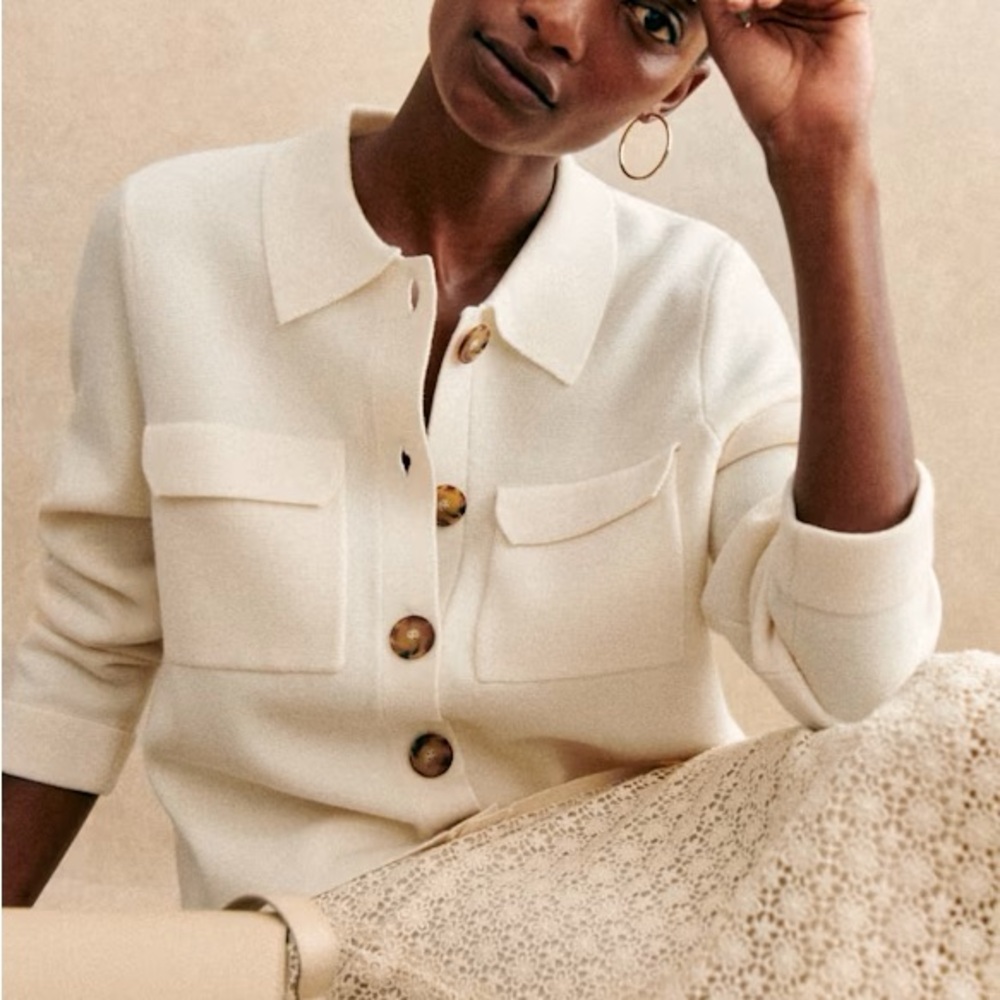 Sezane Betty Cardigan Knit Cream Ecru White Cropped Size XS